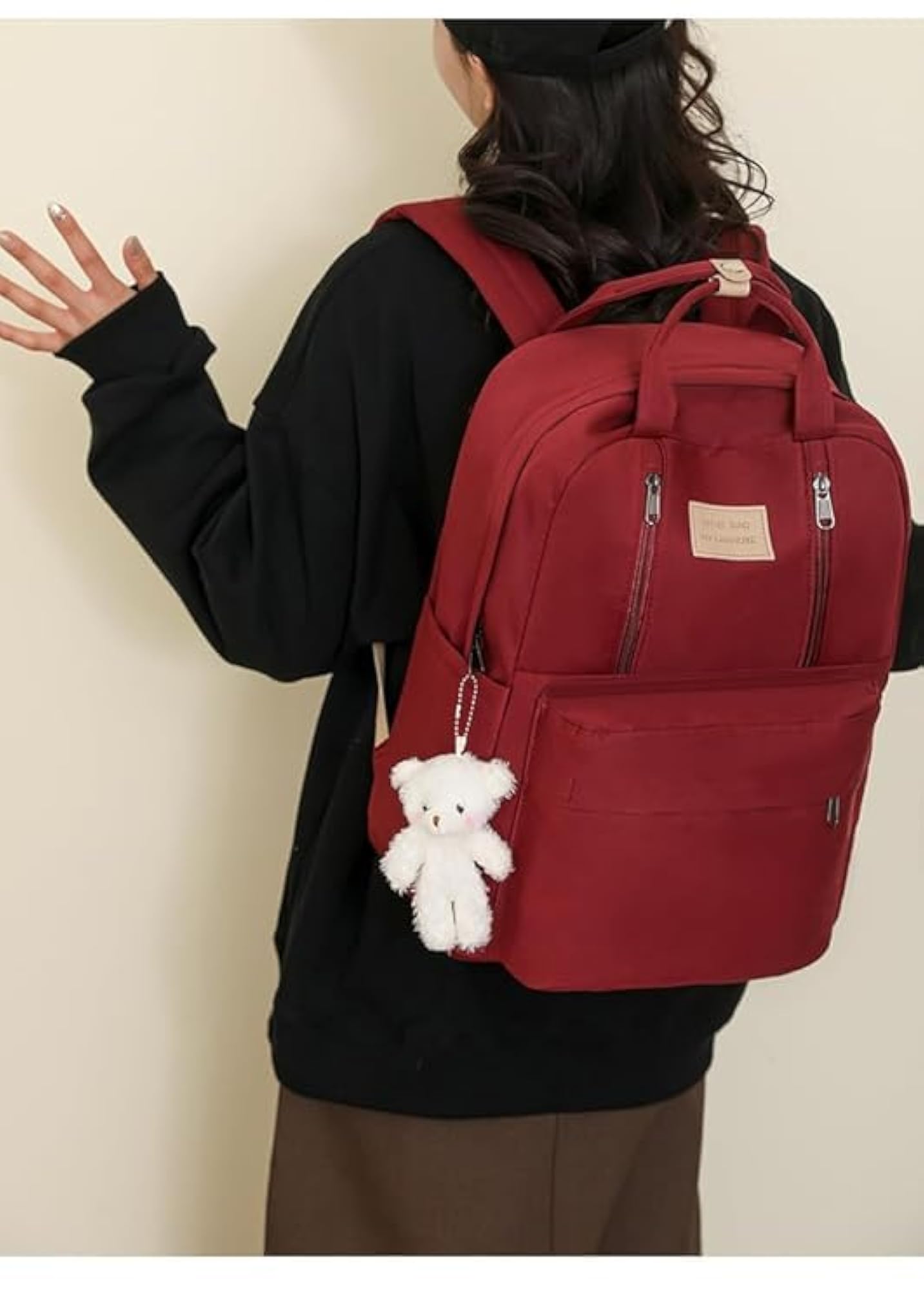 Lightweight Red Nylon Zipper Backpack for Travel and College